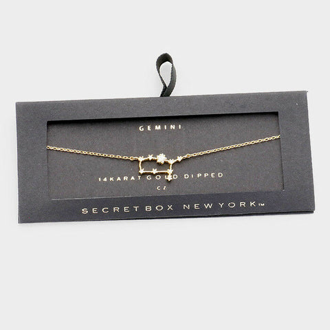 Secret Box Zodiac Bracelet GEMINI Sign Month Birth Celestial 14K GOLD DIPPED - PalmTreeSky