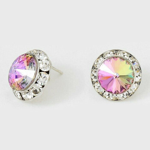 Crystal Stud Earrings Rivoli Austrian 5/8" Round Stud Post SILVER 05VITL Jewelry - PalmTreeSky