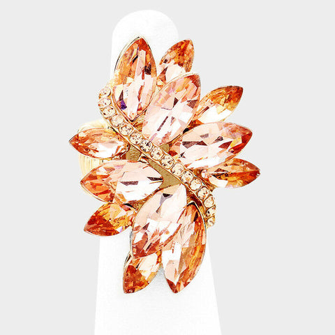 Cocktail Ring Large Wide Marquise Swirl Rhinestone Stretch Band Crystal ROSE - PalmTreeSky