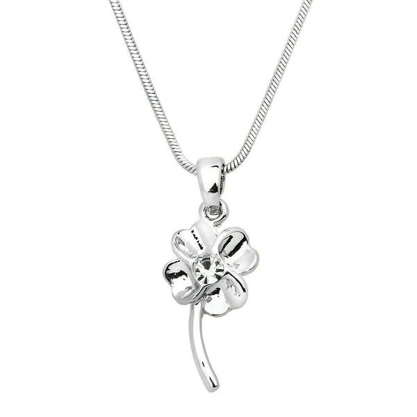 Clover Necklace Metal Four Leaf Shamrock Luck Irish Pendant St Patricks SIL CR - PalmTreeSky