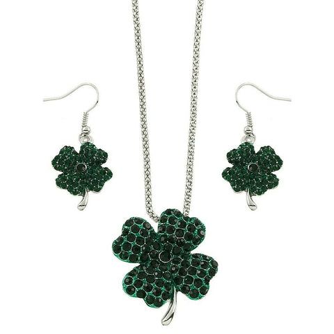 Clover Necklace SET Four Leaf Shamrock Luck Irish Pendant St Patricks SILVER - PalmTreeSky