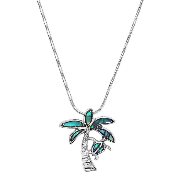 Palm Tree Turtle Necklace Sea Life Pendant Charm ABALONE SHELL SILVER Tropical - PalmTreeSky