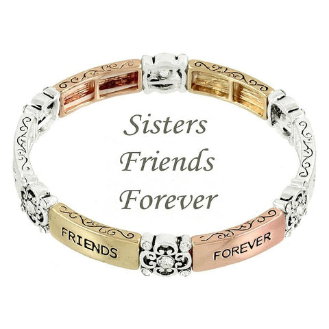 Friend Sister Bracelet Message Inspire Quote Metal Bangle Stretch Love MULTI - PalmTreeSky