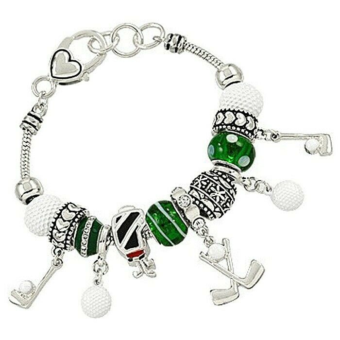 Golf Bracelet Sliding Bead Charm Clubs Caddy Bag Ball SILVER Team Sport Jewelry - PalmTreeSky