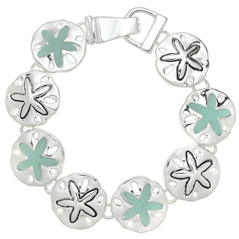 Magnetic Bracelet Sand Dollar SILVER Nautical Beach Multi Sea Glass Jewelry - PalmTreeSky