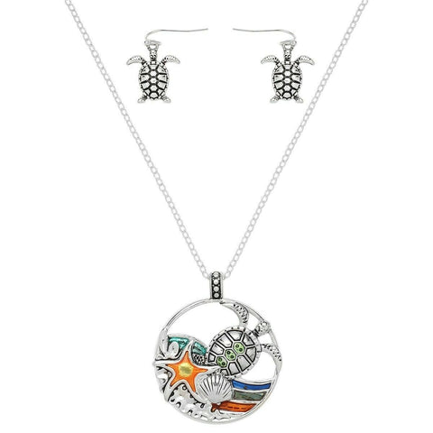 Turtle Necklace Pendant Charm Snake Chain Starfish Mult Enamel SILVER Jewelry - PalmTreeSky