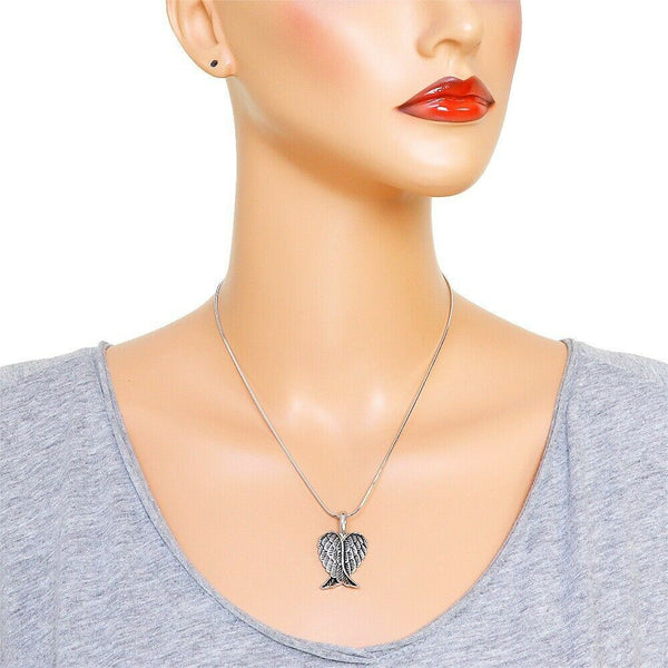 Angel Wing Wings Necklace Pendant Charm Snake Chain Sand Heart SILVER Jewelry - PalmTreeSky