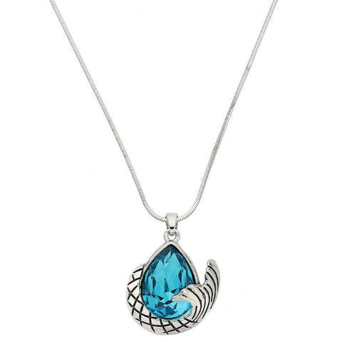 Mermaid Necklace Pendant Charm Snake Chain Blue Teardrop Crystal Tail Fish Swim - PalmTreeSky