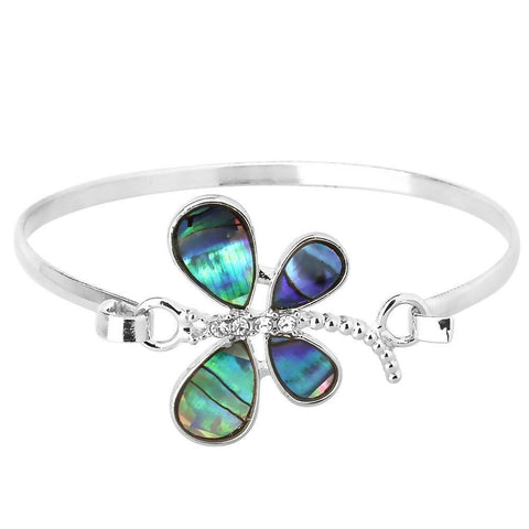 Dragonfly Bracelet Thin Metal Hook Bangle Abalone Shell Sea Life Jewelry SILVER - PalmTreeSky