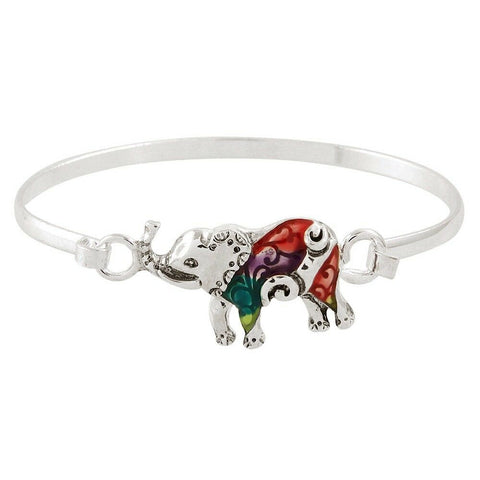 Elephant Bracelet Hinge Bangle Sea Life SILVER MULTI Good Luck Protect Enamel - PalmTreeSky