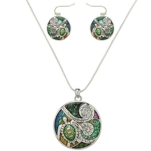 Abalone Shell Pendant Earrings Necklace Disc Swirl Sea Turtle Abstract Jewelry - PalmTreeSky