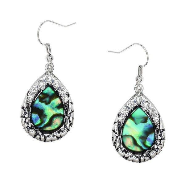 Abalone Shell Earrings Teardrop Metal SILVER Drop Sea Life Beach Jewelry Style73 - PalmTreeSky