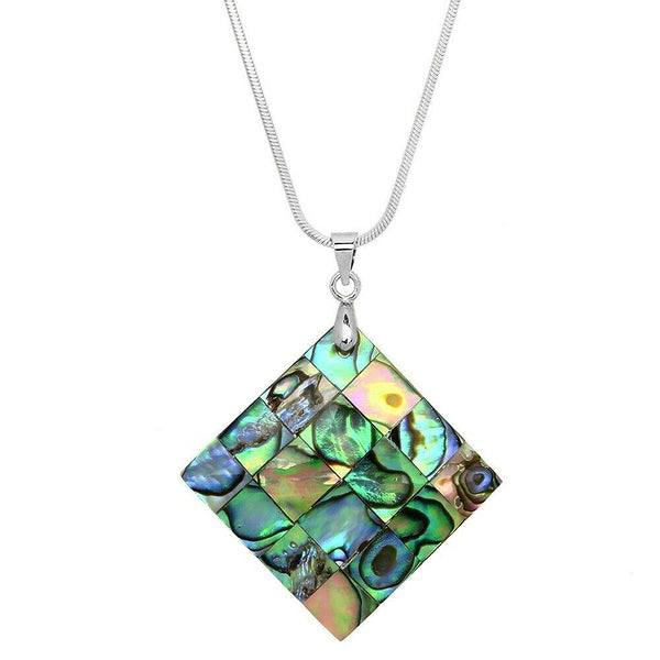 Abalone Shell Necklace Square Pendant Charm Sea Life Beach SILVER Chain Jewelry - PalmTreeSky