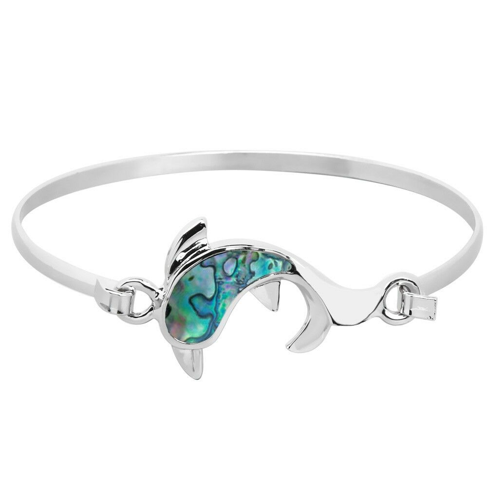 Abalone Shell Dolphin Bracelet Plain Metal Silver Hook Closure Sea Life Starfish - PalmTreeSky