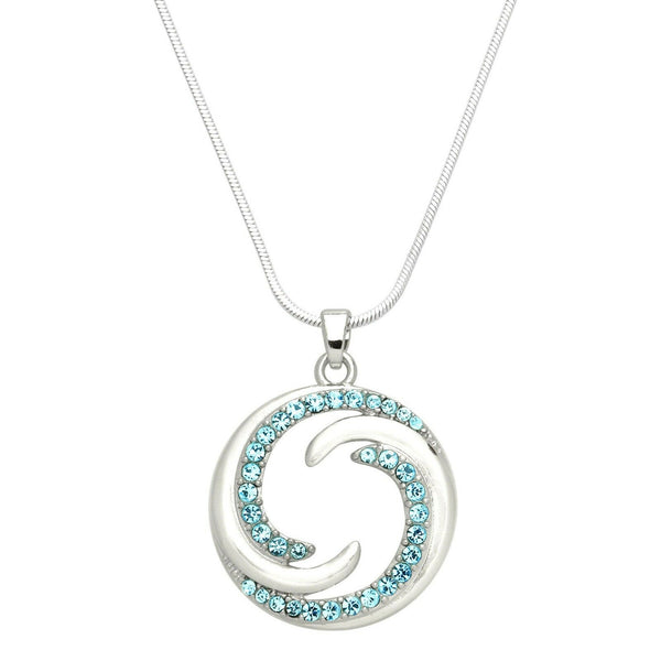 Wave Necklace Yin Yang Circle Pave Rhinestone SILVER TURQ Ocean Beach Surfer Sun - PalmTreeSky