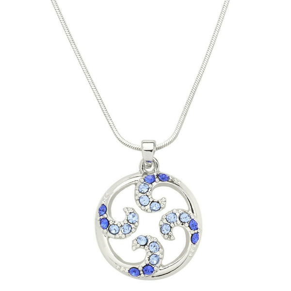 Wave Necklace Curlique Circle Pave Rhinestone SILVER BLUE Ocean Beach Surfer Sun - PalmTreeSky