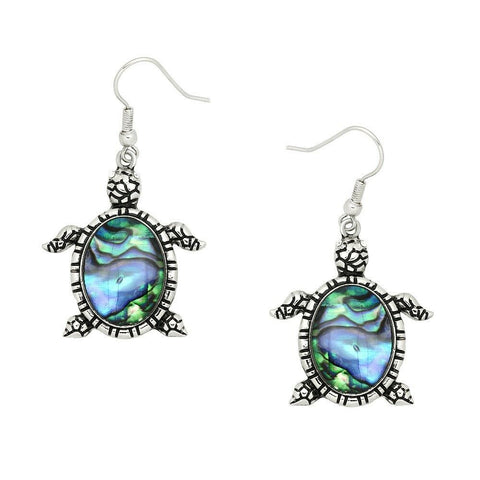 Turtle Earrings ABALONE SHELL Metal SILVER Drop Sea Life Beach Starfish Jewelry - PalmTreeSky