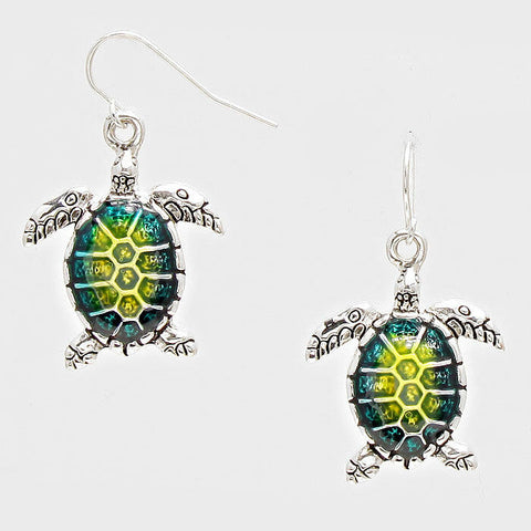 Turtle Earrings Beach Mermaid Sea Life Crab Swirl SILVER MULTI 1.25"Drop Dangle - PalmTreeSky