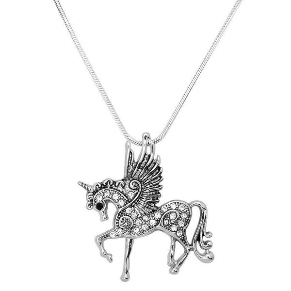 Unicorn Necklace Small Charm Magical Horse Animal Rhinestone Plain Simple SILVER - PalmTreeSky