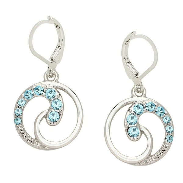 Wave Earrings Swirl Circle Pave Rhinestone SILVER TURQ Ocean Leverback Surfer - PalmTreeSky