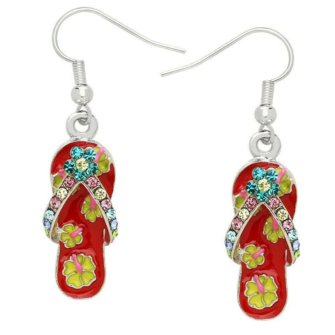 Flip Flop Earrings Painted Hibiscus Flower Stud Beach Sea Life Sandal RED Surfer - PalmTreeSky