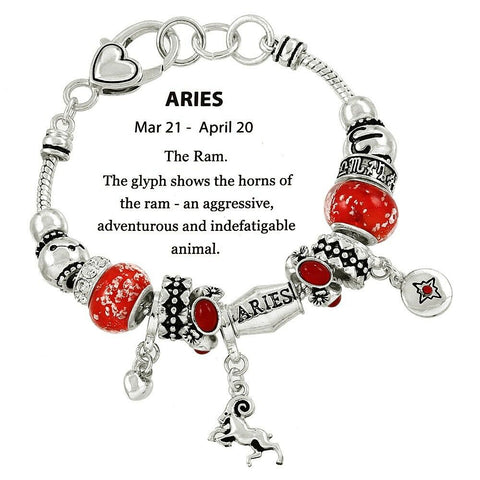 Horoscope Birthstone Bracelet Birthday Gift Aries SILVER March April Zodiac Sign - PalmTreeSky