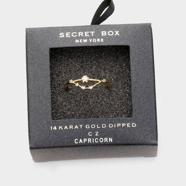 Secret Box Ring Zodiac Sign CAPRICORN CZ Cuff Celestial Horoscope GOLD DIPPED - PalmTreeSky