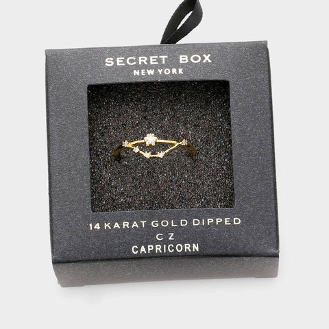 Secret Box Ring Zodiac Sign CAPRICORN CZ Cuff Celestial Horoscope GOLD DIPPED - PalmTreeSky