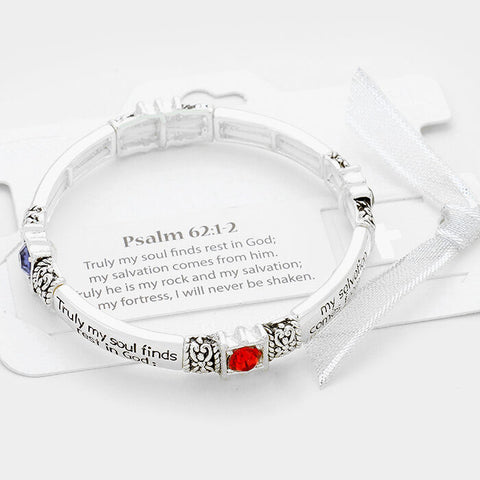 Psalm 62:12 Bracelet Stretch Bangle Crystals Salvation SLVR MU Religious Jewelry - PalmTreeSky