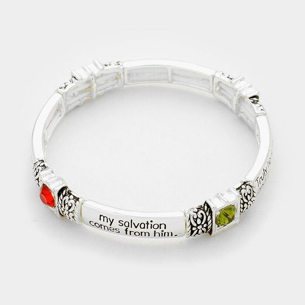 Psalm 62:12 Bracelet Stretch Bangle Crystals Salvation SLVR MU Religious Jewelry - PalmTreeSky