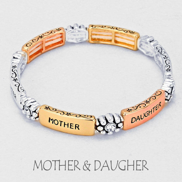 Mother Daughter Bracelet COPPER SILVER Rhinestone Love Filigree Message Jewelry - PalmTreeSky