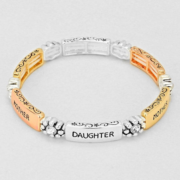 Mother Daughter Bracelet COPPER SILVER Rhinestone Love Filigree Message Jewelry - PalmTreeSky