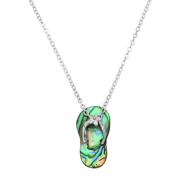 Flip Flop Necklace Abalone Shell Small Charm Flower SILVER Shoe Sand Toes Sandal - PalmTreeSky