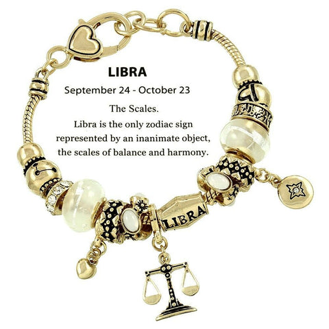 Horoscope Birthstone Bracelet Birthday Gift Libra GOLD September October Sign - PalmTreeSky