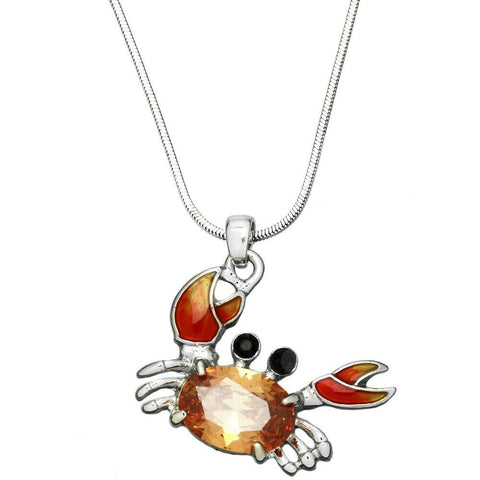 Crab Necklace Crystal Enamel Charm Pendant Ocean Sea Life Shell Jewelry SILVER - PalmTreeSky