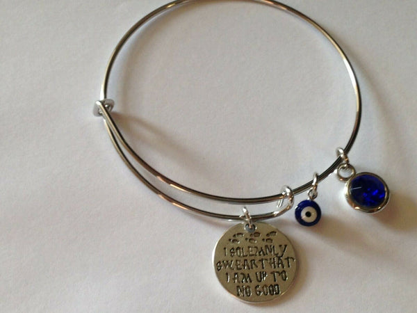 Evil Eye Bracelet BLUE Crystal I do Solemnly Swear that I am up to No Good Hamsa - PalmTreeSky