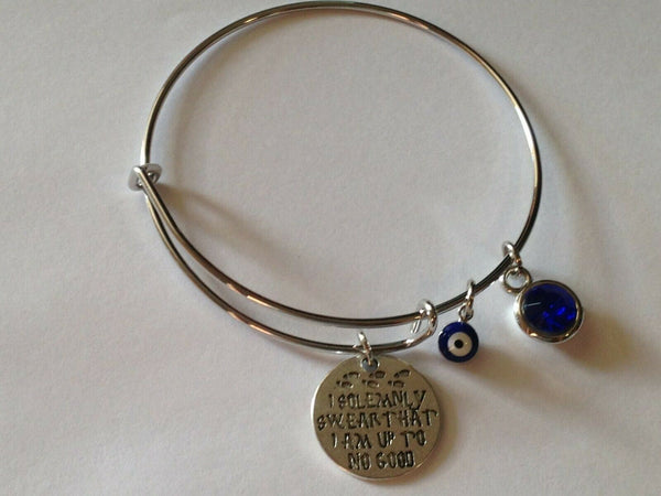 Evil Eye Bracelet BLUE Crystal I do Solemnly Swear that I am up to No Good Hamsa - PalmTreeSky