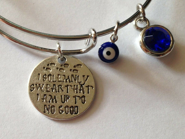 Evil Eye Bracelet BLUE Crystal I do Solemnly Swear that I am up to No Good Hamsa - PalmTreeSky