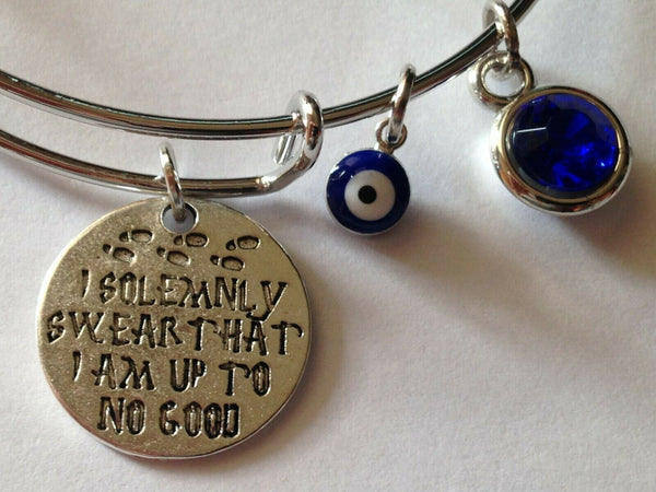 Evil Eye Bracelet BLUE Crystal I do Solemnly Swear that I am up to No Good Hamsa - PalmTreeSky