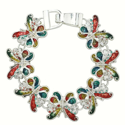 Butterfly Bracelet Magnetic Closure Clasp Enamel Flower Jewelry SILVER MULTI - PalmTreeSky