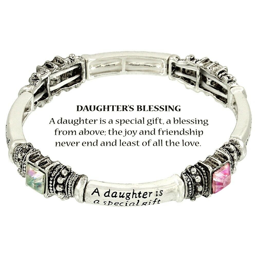 Daughter Bracelet Special Gift Stretch Blessing Joy Crystal SILVER PINK Jewelry - PalmTreeSky