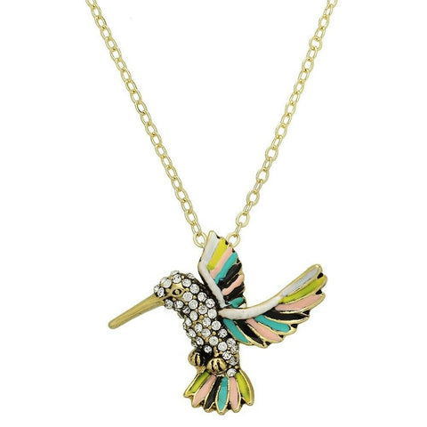 Hummingbird Necklace Charm Pave Rhinestone Fly Bird Animal 25mm GOLD MT1 Jewelry - PalmTreeSky