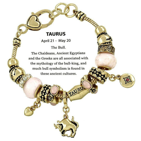 Horoscope Birthstone Bracelet Birthday Gift Taurus GOLD April May Zodiac Sign - PalmTreeSky