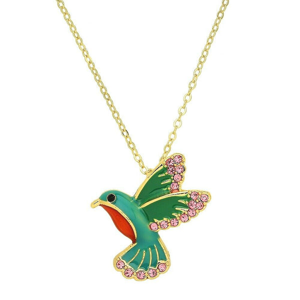 Hummingbird Necklace Charm Pave Rhinestone Fly Bird 24mm GOLD MULTI Jewelry - PalmTreeSky