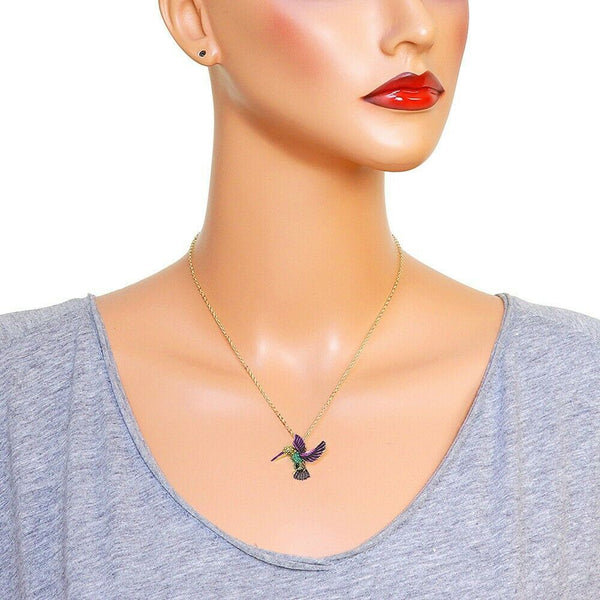 Hummingbird Necklace Charm Pave Rhinestone Fly Purple 25mm GOLD PP Jewelry - PalmTreeSky