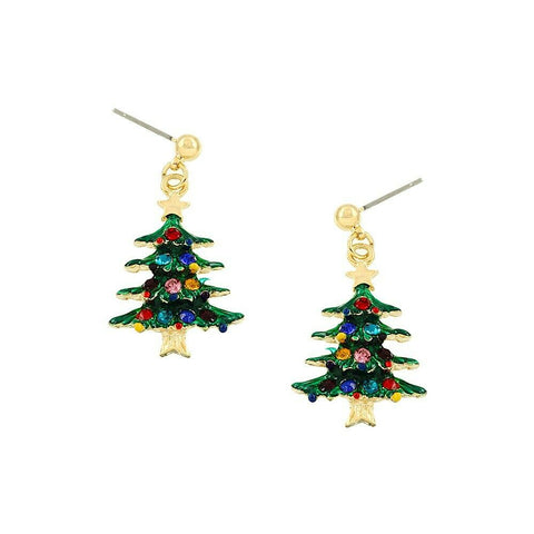 Christmas Earrings Tree Santa Claus Stud Post Holiday Party Gifts Crystal GOLD - PalmTreeSky