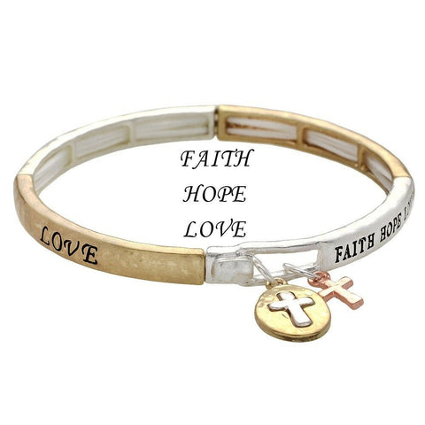 Faith Hope Love Bracelet Corinthians Religious Faith Pray Message TWO TONE MULTI - PalmTreeSky