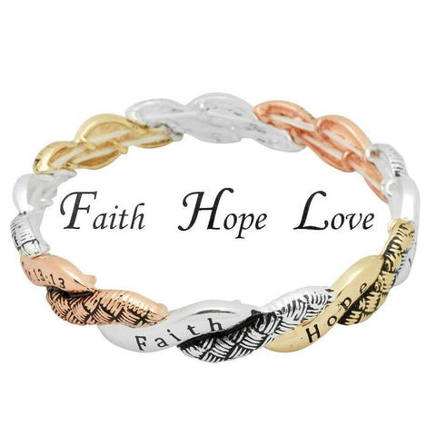 Faith Love Hope Bracelet Stretch Corinthians 13:13 Twisted Metal SILVER GOLD - PalmTreeSky