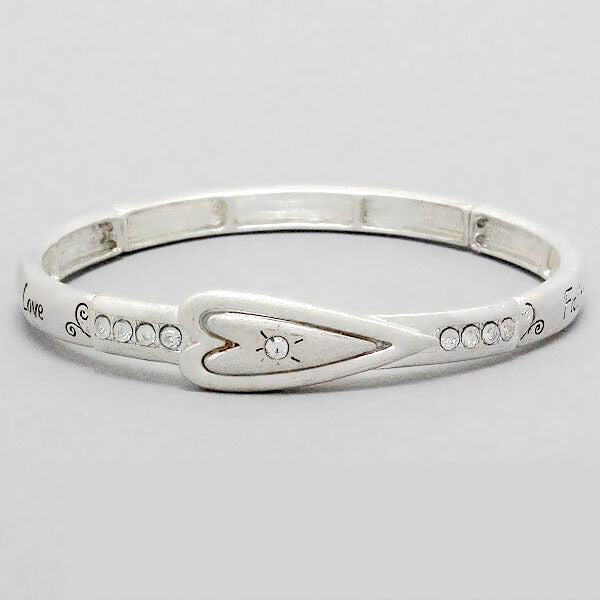 Faith Love Hope Stretch Bangle Bracelet SILVER Live Heart Inspirational Jewelry - PalmTreeSky