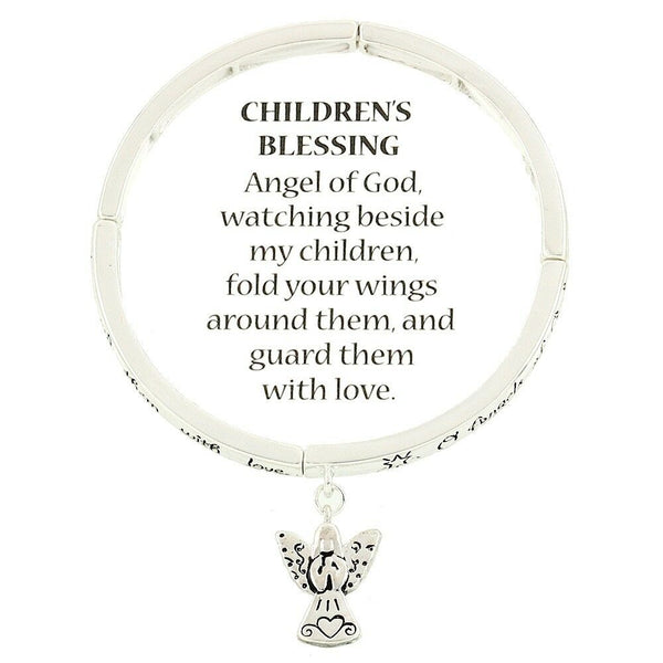 Childrens Blessing Bracelet SILVER Angel of God Watching Beside Message Jewelry - PalmTreeSky